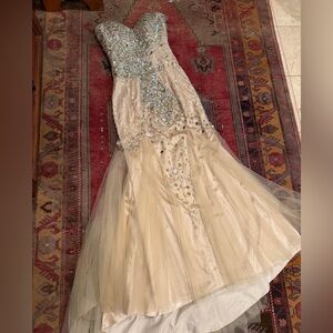 Stunning Strapless Beaded Rhinestone Mermaid Evening Gown